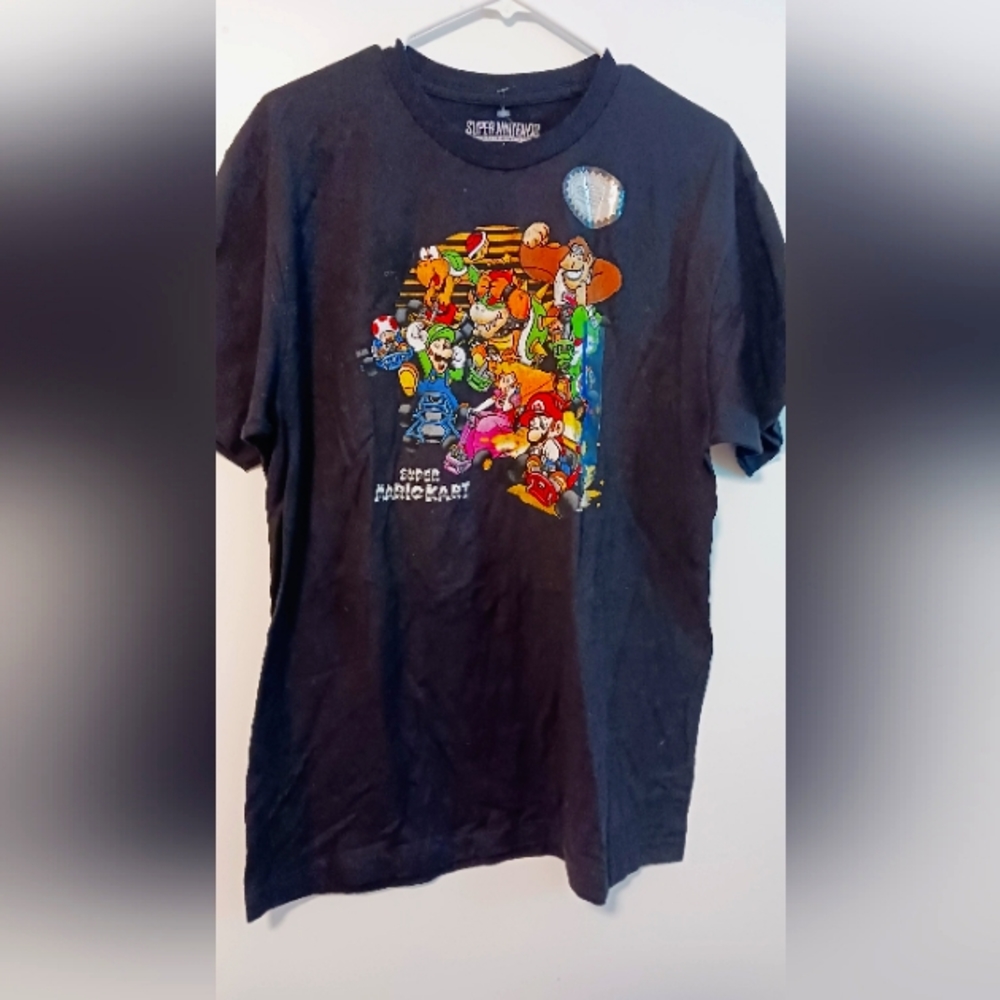 Super Mario Kart, Black Tshirt, Size Large.